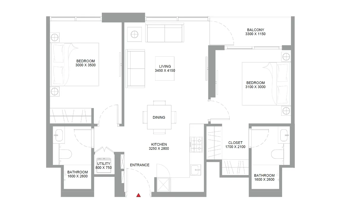 2 BR Floor Plan 1